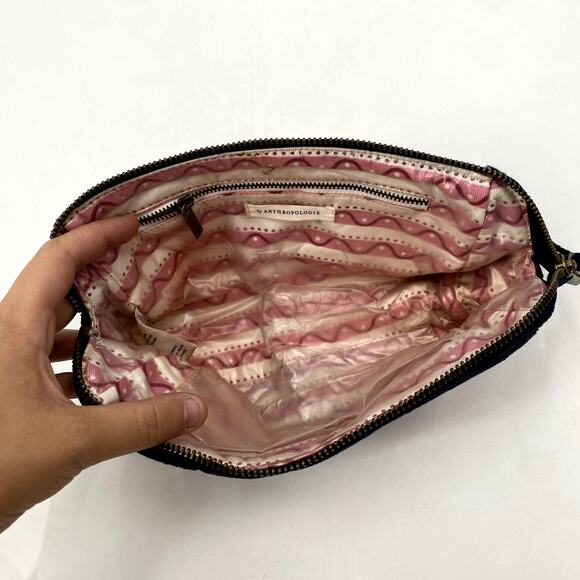 Anthropologie blue velvet zip pouch - Picture 3 of 4